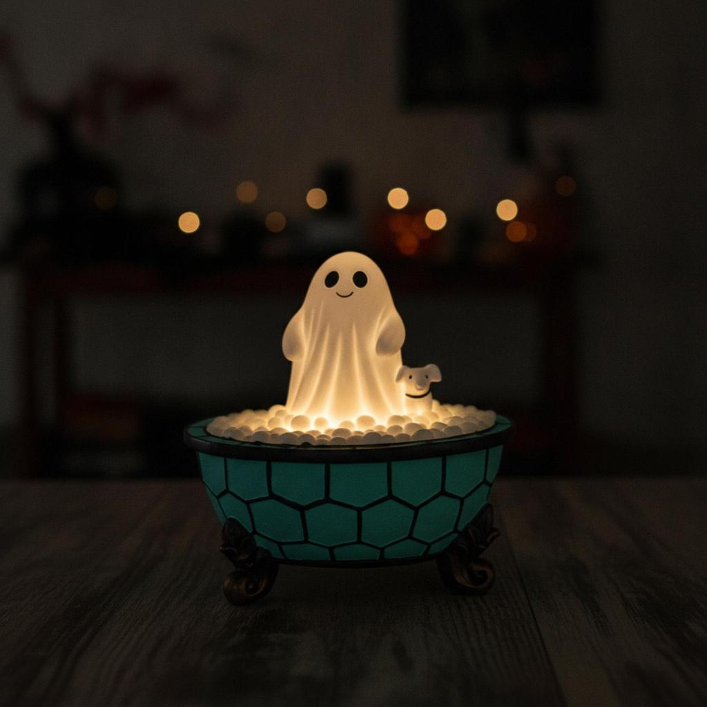 LED Night Light with Ghost, Compact Ghost Lamp, Spooky Table Decoration, Shelf