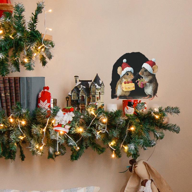 Милая Рождественская Мышиная Нора Наклейка на Стену Рождество Noel Navidad Домашнее Украшение на Новый Год
