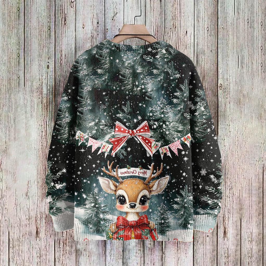 Рождественские толстовки для женщин Вязаный свитер Милая рубашка Осенний свитер с круглым вырезом Топы