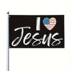 1pc I Love Jesus Christian Outdoor Banner Flag - American Flag Heart Design Religious Yard Decoration, Black Background with White Letters - Weather-R
