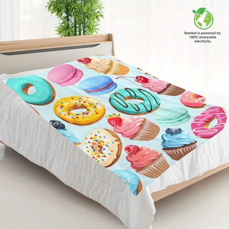 Donut Delight Printed Blanket for Sofa Bed Travel Camping Living Room Office Conditioning Blanket for All Seasons Gifts