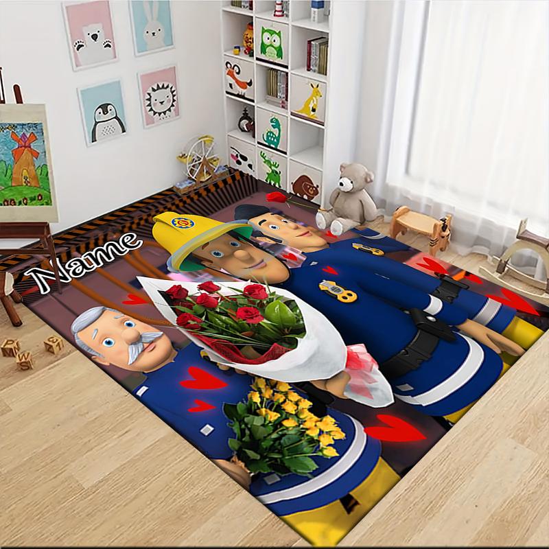 Custom Name Fireman's Valentine Bouquet Carpet Rug Customizable Soft Washable Anti-Slip Home Living Room Sofa Mats Personalized Rug. 0909271