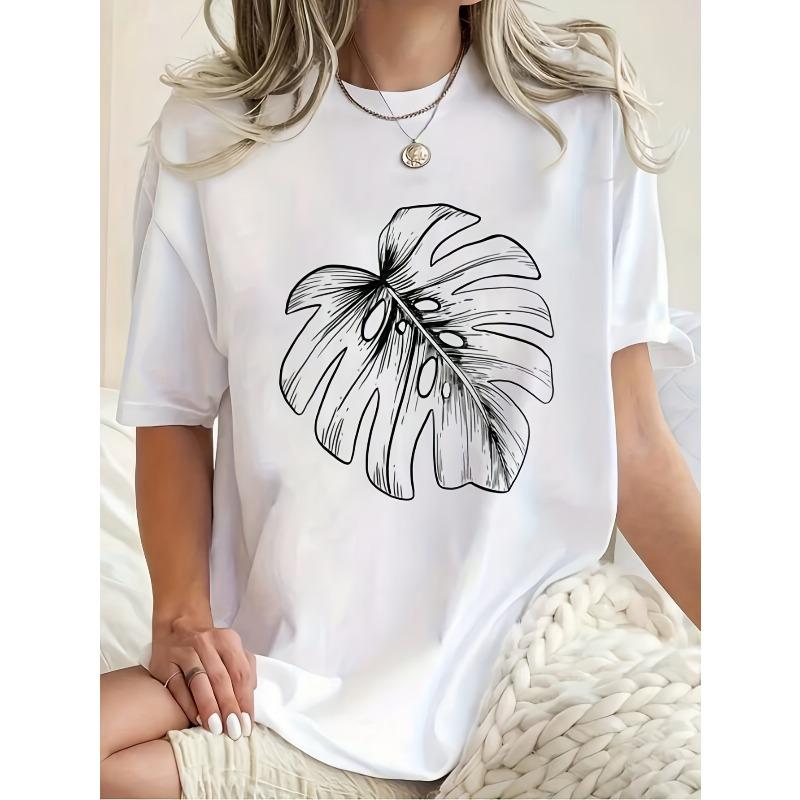 Women's & Unisex Monstera Leaf Botanical Print T-Shirt Crew Neck Short Sleeve Soft Breathable Casual Spring Summer Top for Plant Lovers