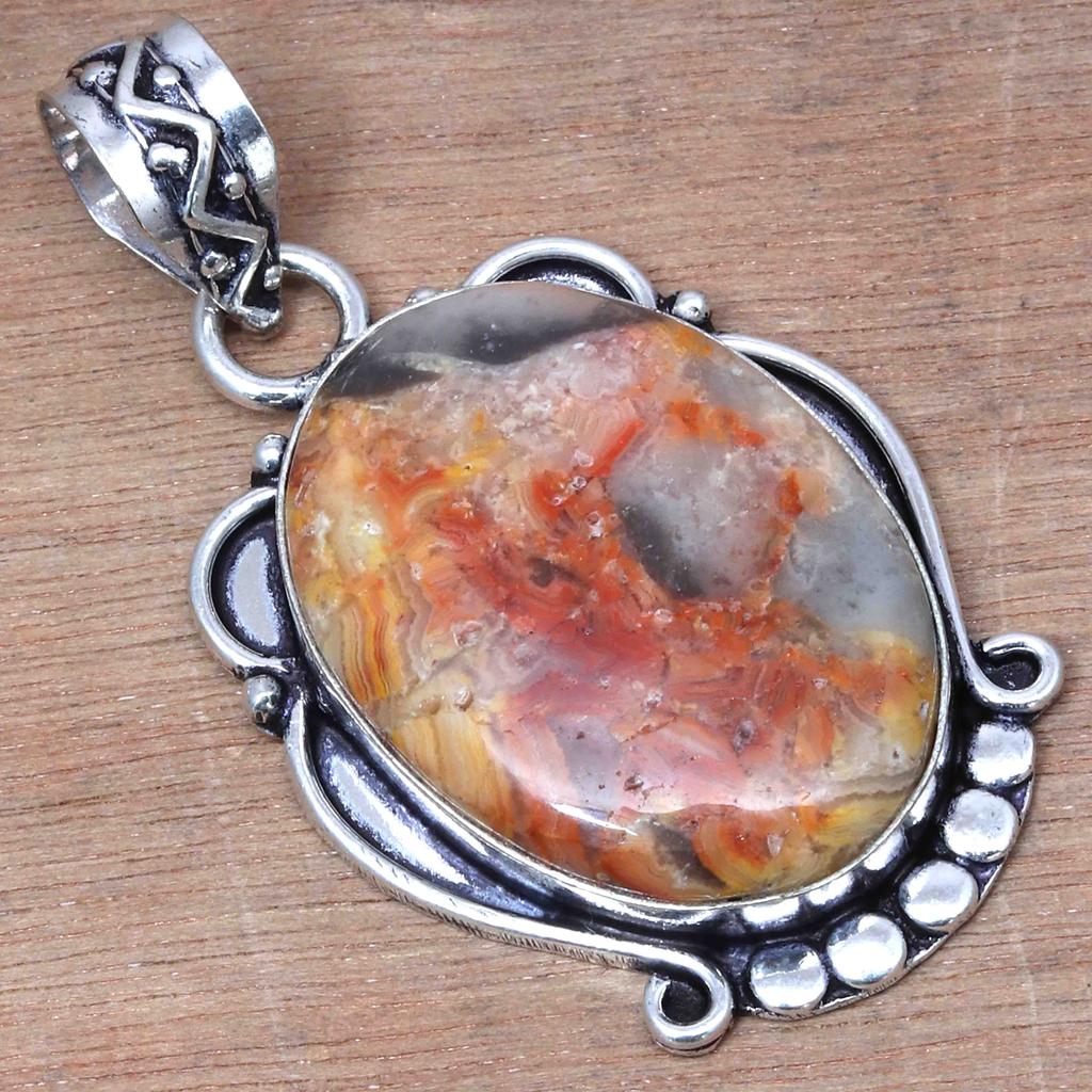 Pendant Crazy Lace Agate Gemstone Valentine'Day Gifted Silver Jewelry 2.25"