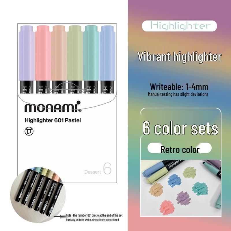 Корейские флуоресцентные маркеры Monami 601, 12 цветов, большой объем, креативный дизайн (06021)