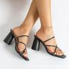 Ladies Simple Square Heel Open-toe Strap Summer Versatile Beach Vacation High Heeled Sandals