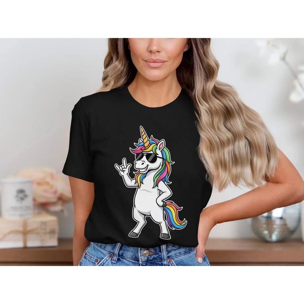 Cool Rock Sign Rainbow Unicorn T Shirt Funny Magical Hip Casual GifT Unisex Versatile designe
