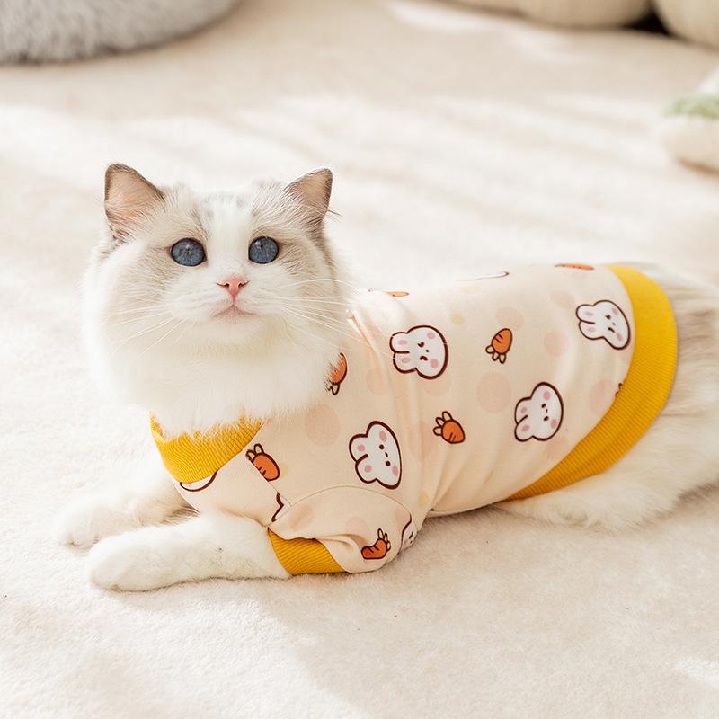 Autumn and Winter Cat Cartoon Full Print Traction Two-legged Loungewear Dog Air Conditioner Clothing Teddy Pajamas Pet Cat Clothes