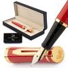 Wordsworth Black Fountain Pen 18K Fine Ink Ink Refill Converter Gift Gold Crimson Ideal for Men and Women & Set, Gold-Plated Nib, 24-Pack Cartridges,