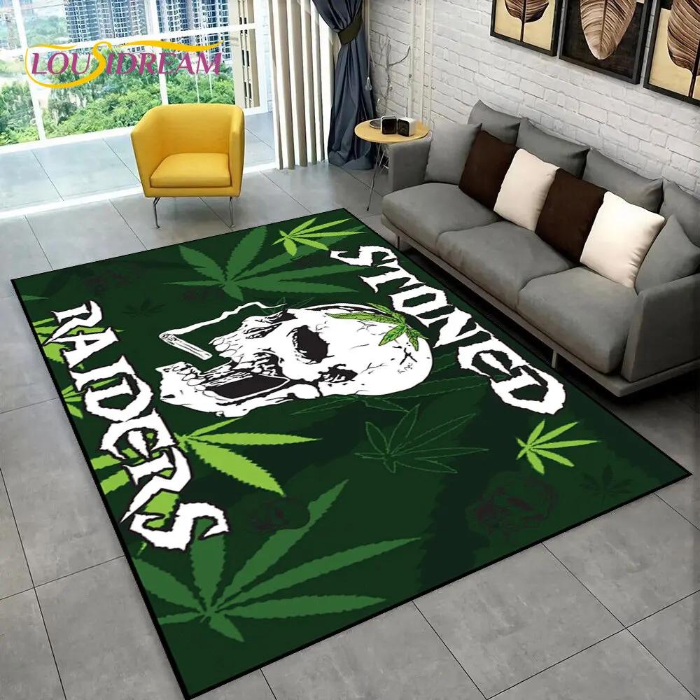 Maple Weed Plants Green Death Skull Area Rug,Carpet Rug for Home Living Room Bedroom Sofa Doormat Decor,kids Non-slip Floor Mat
