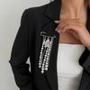 Pearl Flower Brooch Exaggerated Tassel Pin Multilayer Pants Chain Charm Lapel Pin Jewelry Decoration Accessories Gifts