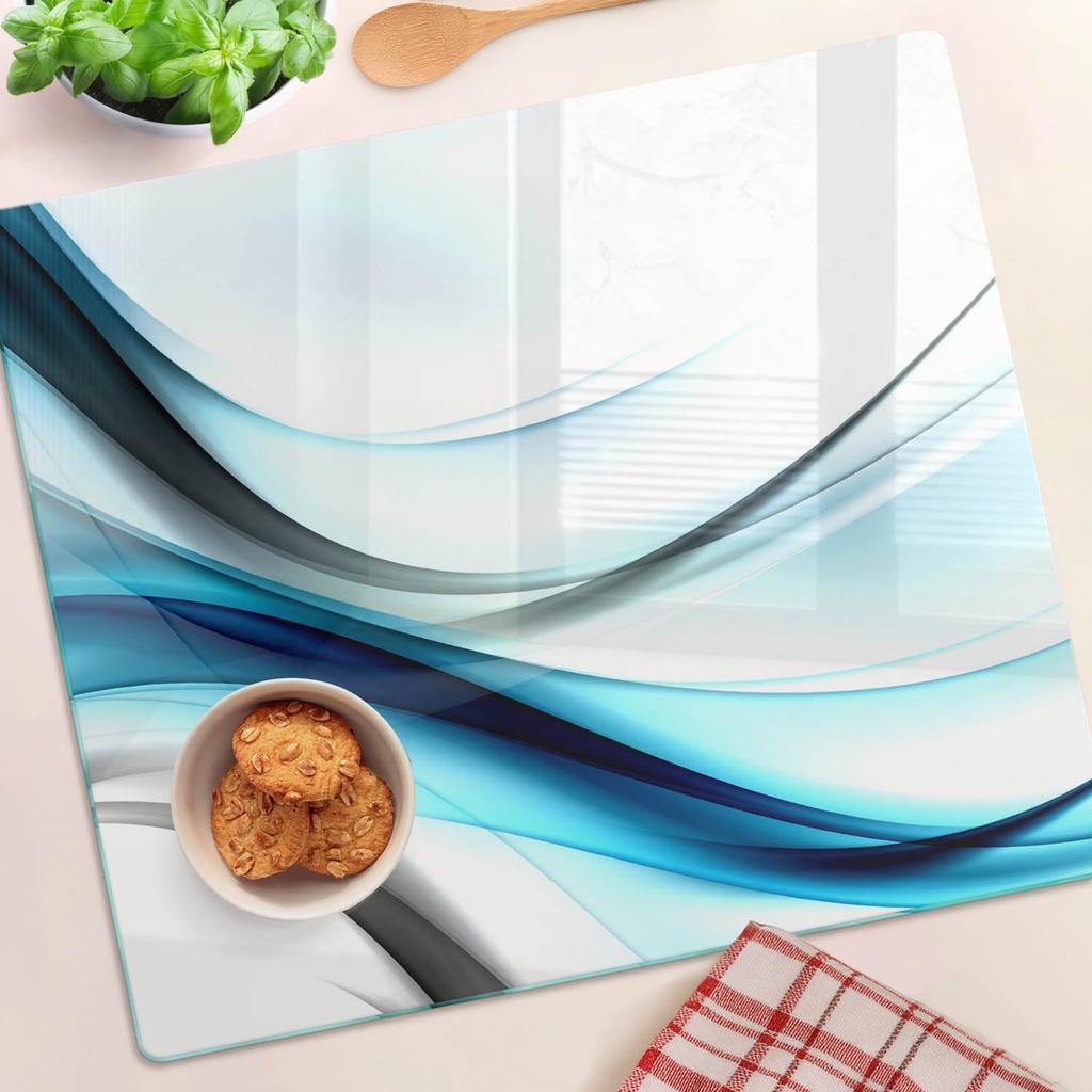 Decorative Glass Chopping and Serving Board, Abstract Waves, 60x52 cm