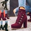 High Heels Europe Style Autumn & Spring Vintage Cow Suede Women's Shoes Retro Hot Boots Female Ankle Boots Lace-Up 2024 New