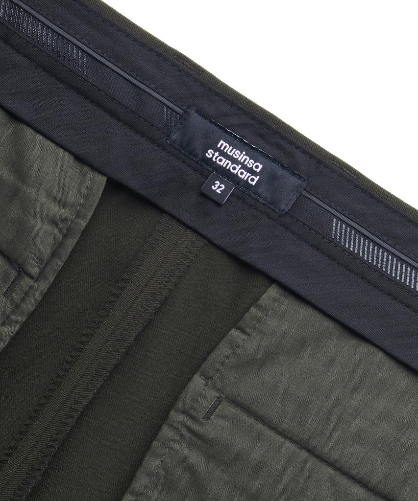 MUSINSA STANDARD Skinny Hidden Elastic Waist Crop Slacks [Khaki]