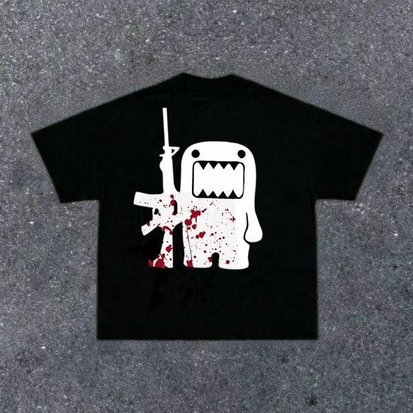 Y2k Meme Vintage Retro Domo Kun Ak47 Graphic Unisexs T Shirt Unisex Cotton Tee Streetwear Casual Oversized Loose Spring Summer Top