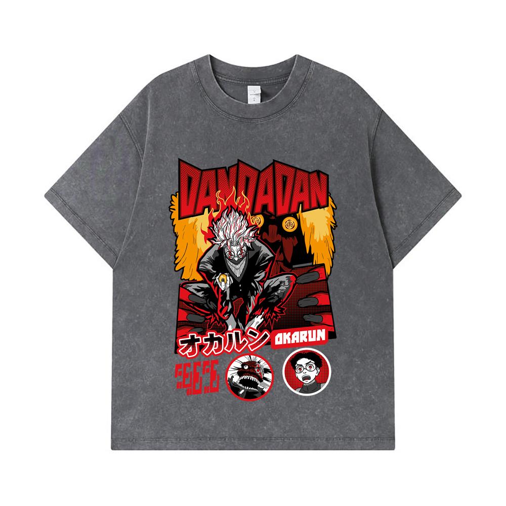 275 GSM Washed T-shirts 100% Cotton Dandadan V26 Okarun Turbo Print Unisex Heavy Cotton T Shirt