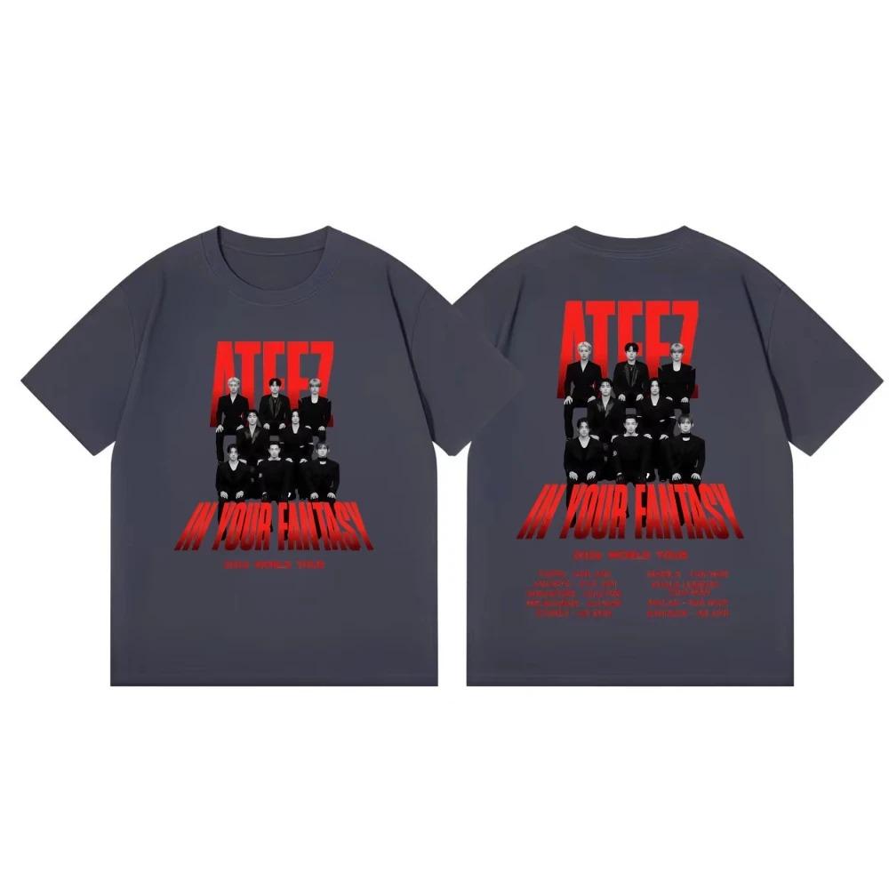 ATEEZ в вашем мире фантазий Тур 2026 Графические футболки K-pop мода Футболки с коротким рукавом Мужские Женские Повседневные Свободные Хлопковые футболки