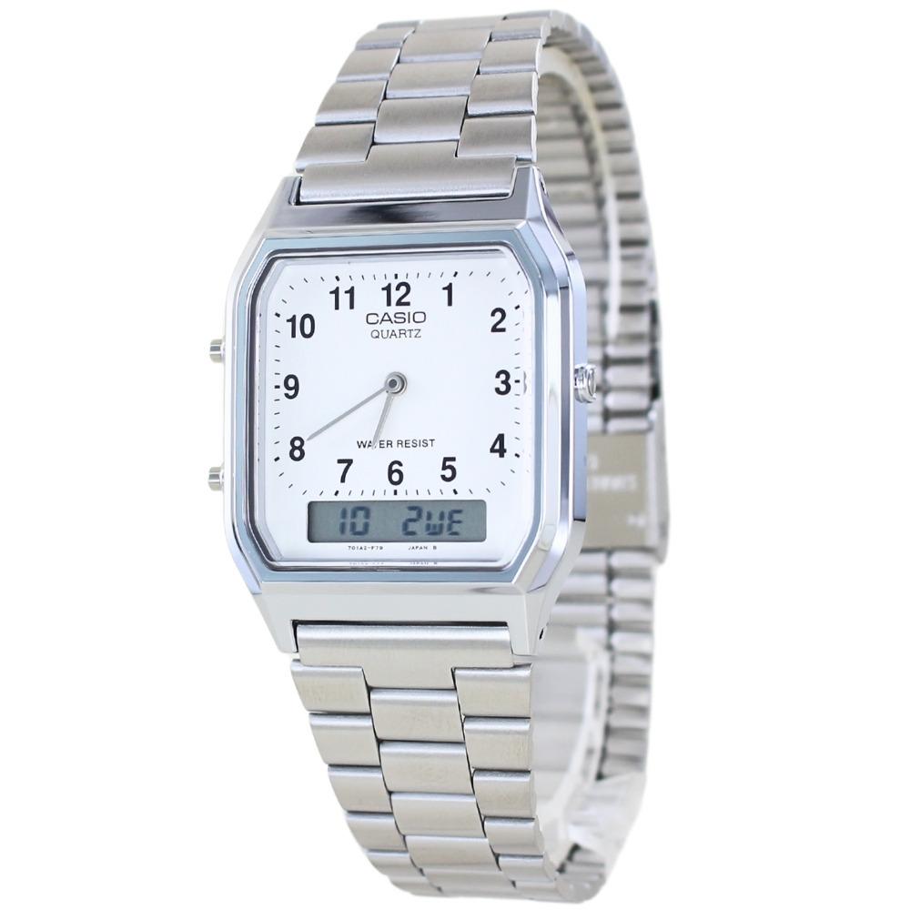CASIO watch for men and white and silver retro overseas a big or entrance (no box) women, analog-digital, metal, classic, model