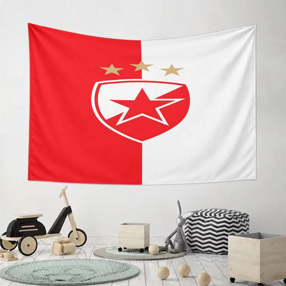 Red and White Star Shield Design Pattern Wall Hanging Tapestry Decorative Tapestry Home Decor for Bedroom and Living Room