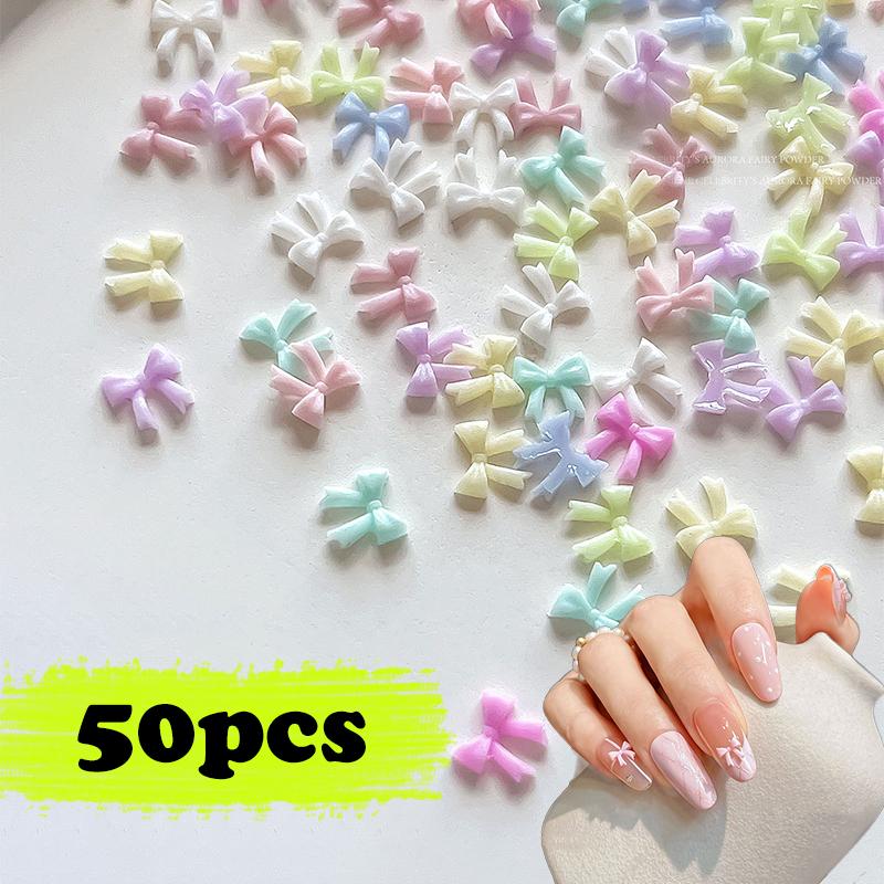 &50 шт. Смешанные Мини-Бантики Шармы для Маникюра 3D Узелки Частички Ленты Декор для Маникюра Аксессуары для Ногтей Для DIY Маникюра Салона