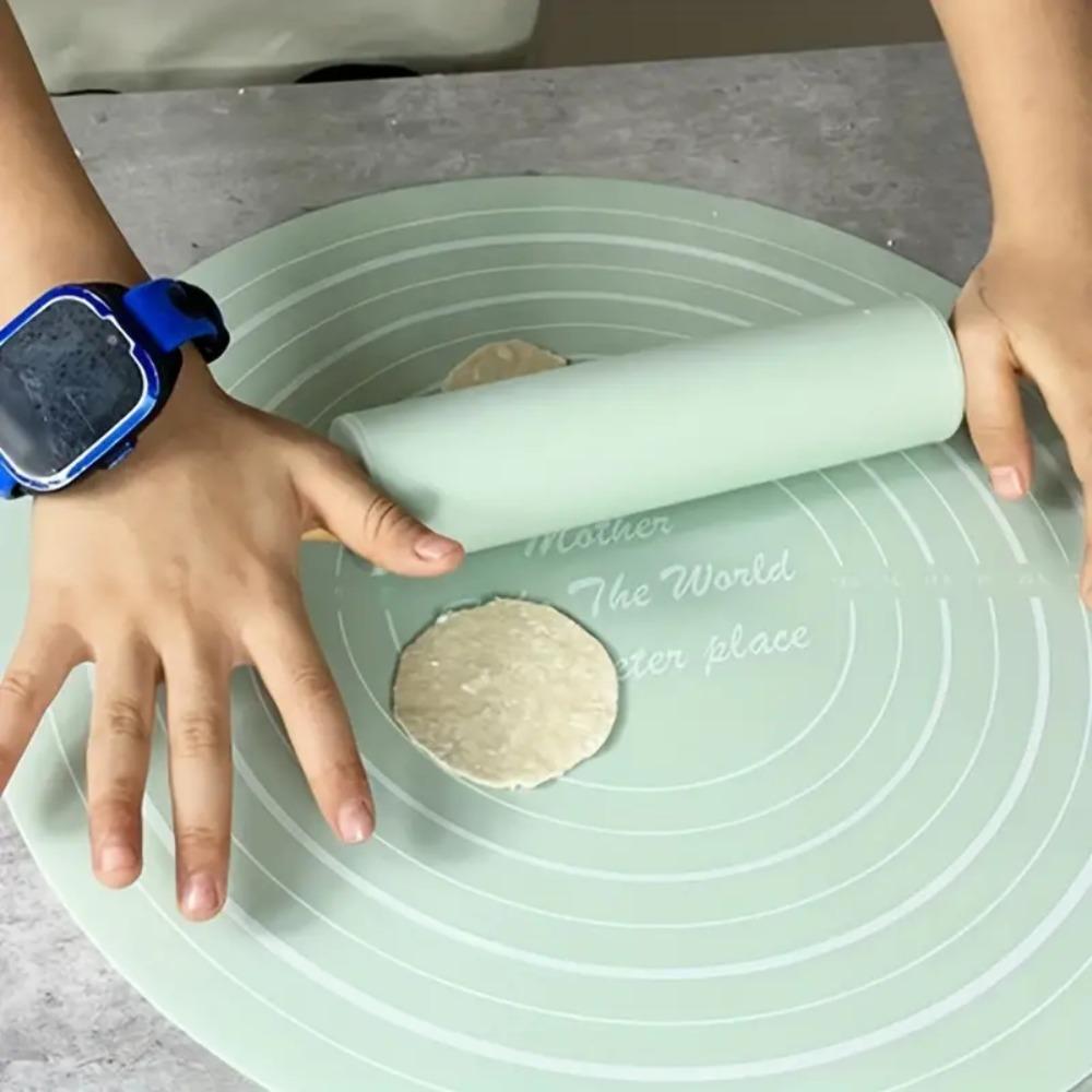 2 Pcs/set Round Rolling Pin Kit with Scale Kneading Pad Rolling Pin Pastry Mat Set  Flour