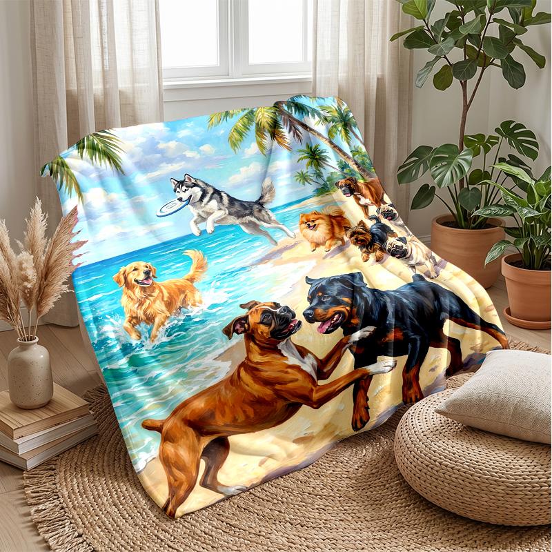 Dogs Among Flowers and Rainbow Theme blanket Lightweight Warm Flannel Blanket Decorative Throw Blanket for Home Decoration