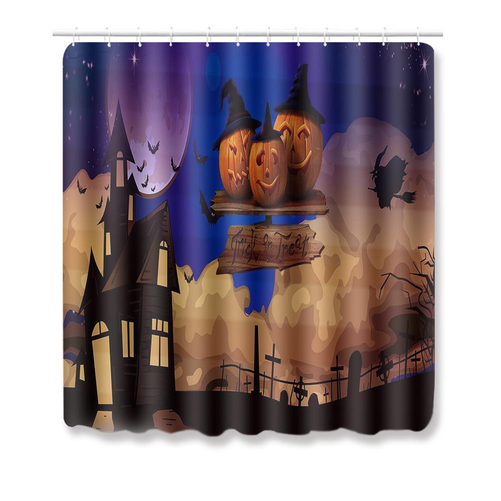 Halloween Shower Curtain Floor Mat Combination Four-Piece Household Door Mat Bedroom Non-Slip Carpet