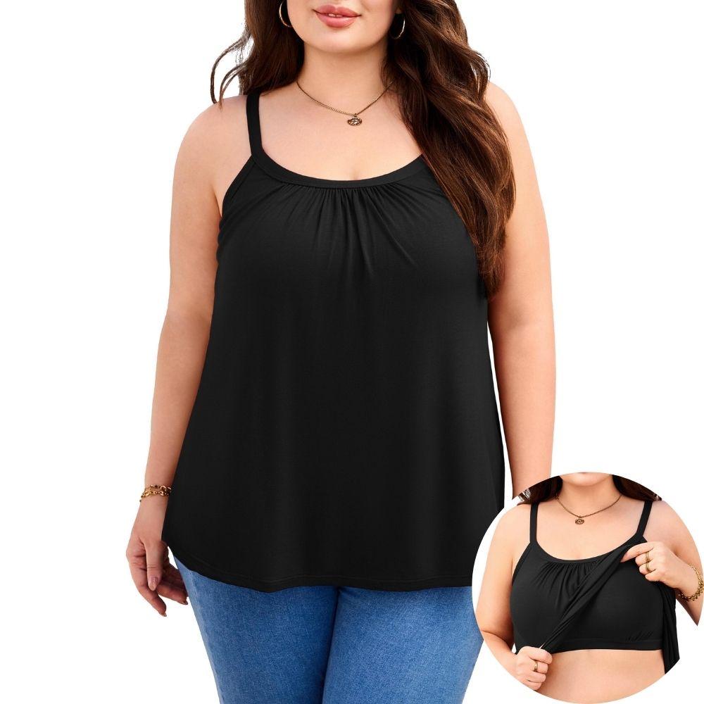 CHARMLEAKS Женские майки больших размеров со встроенным бюстгальтером, регулируемые бретели, летняя свободная рубашка-майка 1X-4X
