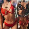 Sexy Women Cutout Bra Panties Solid Color See-through Thin Lace Underwear Set