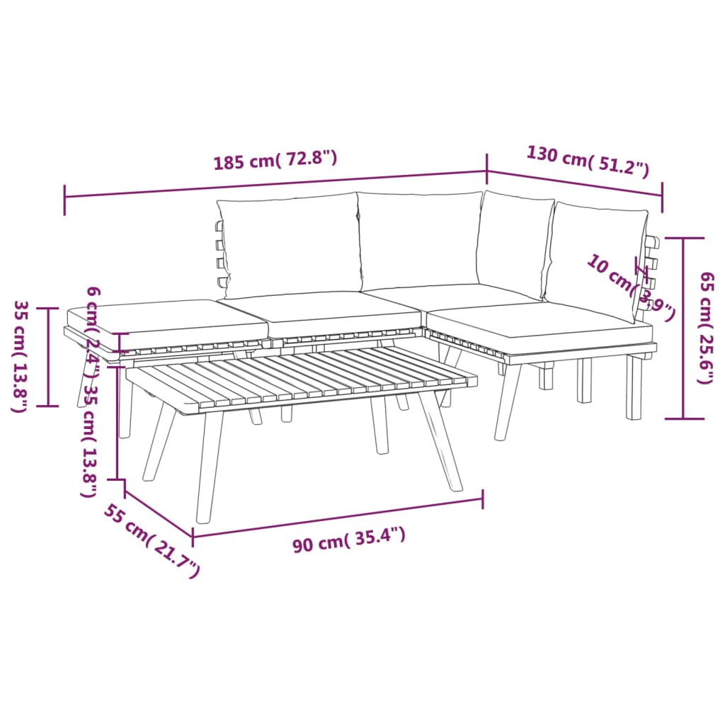 5 Piece Garden Lounge Set with Cushions Solid Acacia Wood