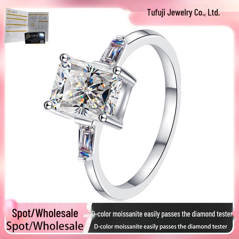 European & American 2 Carat Radiant Cut Moissanite 925 Sterling Silver Women's Ring