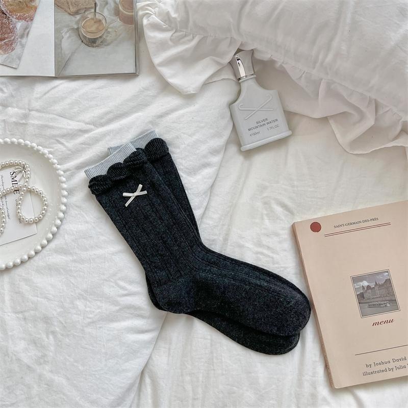 Female Spring Summer Thin Model Sweet Bow Lovely Bubble Lace Ballet In The Wind Tube Socks