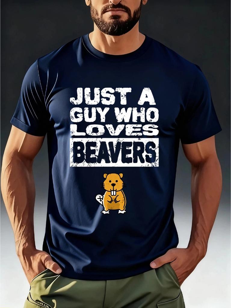 Men'S Trendy Short-Sleeve T-Shirt Featuring a Humorous 'Beaver Pun' Theme Print