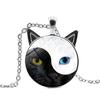 Женщины Тай Чи Инь Ян Cat Стеклянный кулон Ожерелье Свитер Цепь Ювелирный Подарок