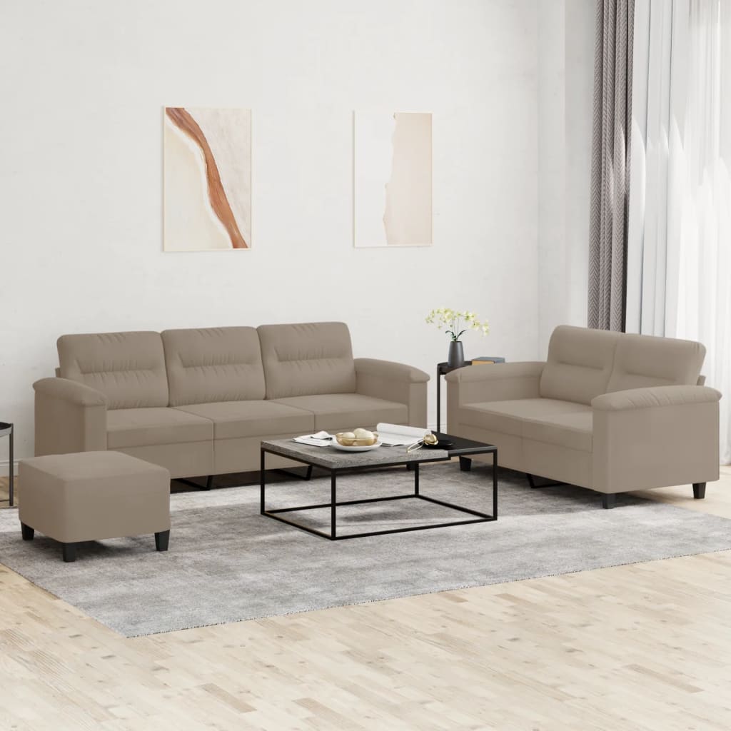 Vidaxl 3-Cz. Komplet Wypoczynkowy Z Poduszkami, Taupe, Mikrofibra