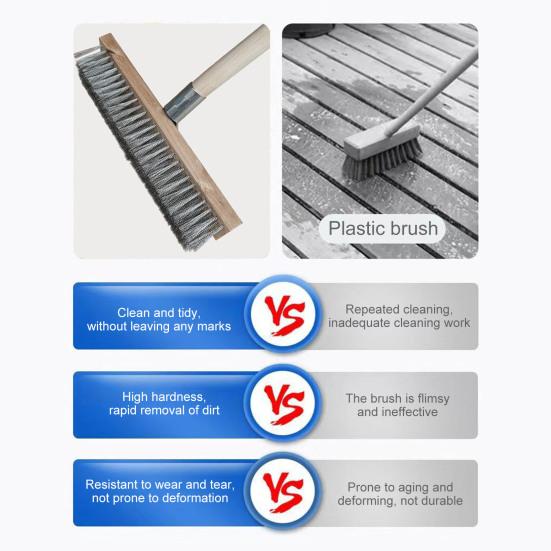 20/30/50CM Stainless Steel Wire Scrub Brush Heavy Duty Stiff Metal Bristle Scrubber Broom Concrete Patio Floor Moss Removal Deck Cleaning Brush