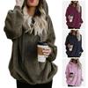 Plus Size Solid Color 1/4 Zip Up Fluffy Hoodies Women Hooded Sweatshirt