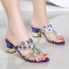 New Women Sandals Thick Heel Inlaid With Bling Diamond Leather Sandals Sexy Open Toe High Heel Summer Party Beach Shoes