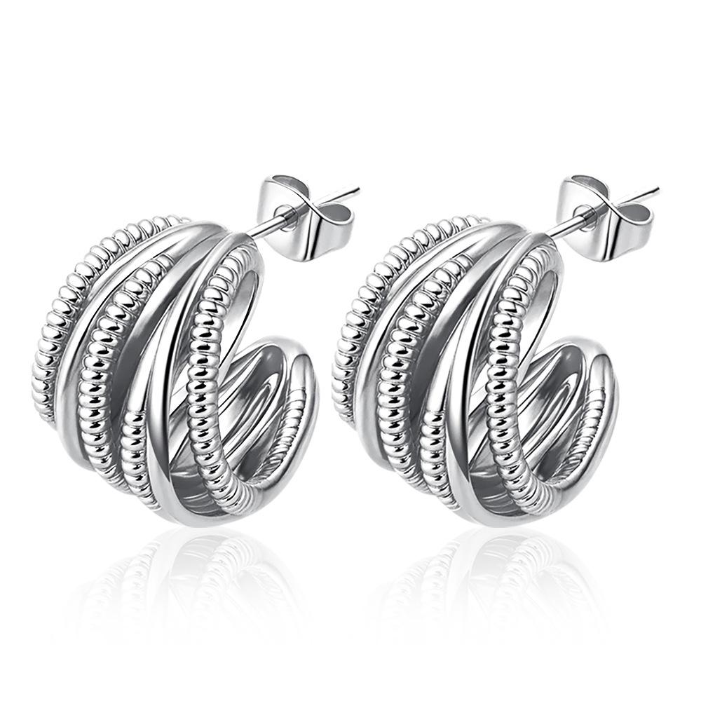 Direct supply multi-layer stainless steel earrings, European and American retro high-end 18K earrings, women's atmospheric earrings