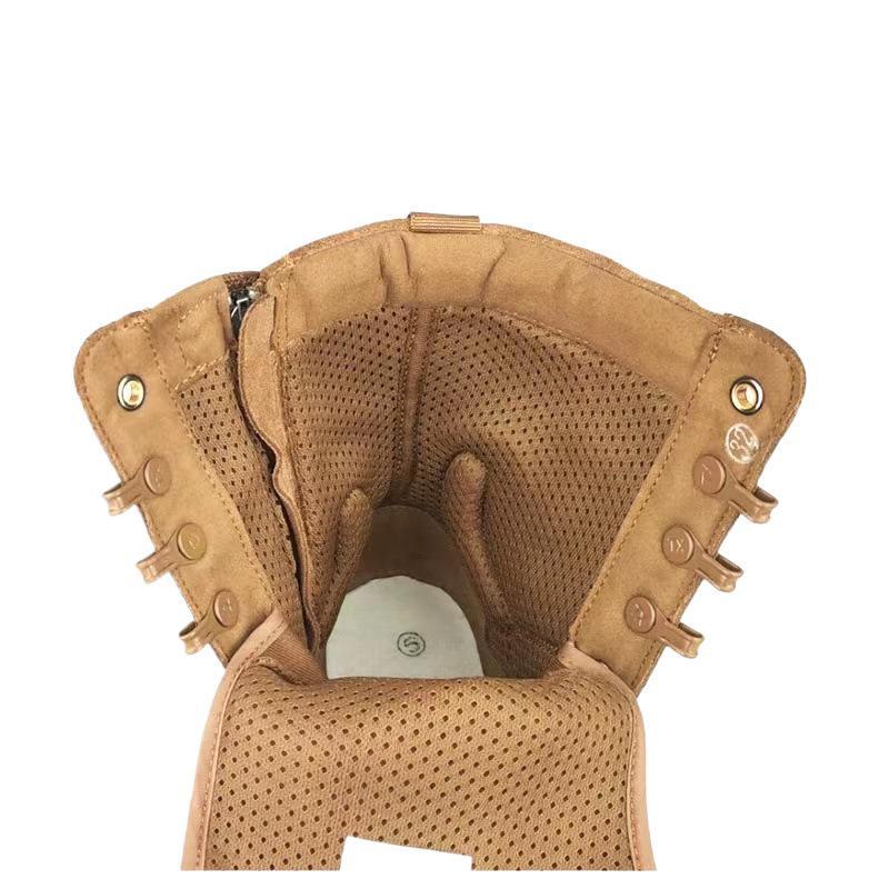 Мужские водонепроницаемые боевые тренировочные ботинки из натуральной коричневой кожи с боковой молнией — песочного цвета для активного отдыха, альпинизма и использования в пустыне.