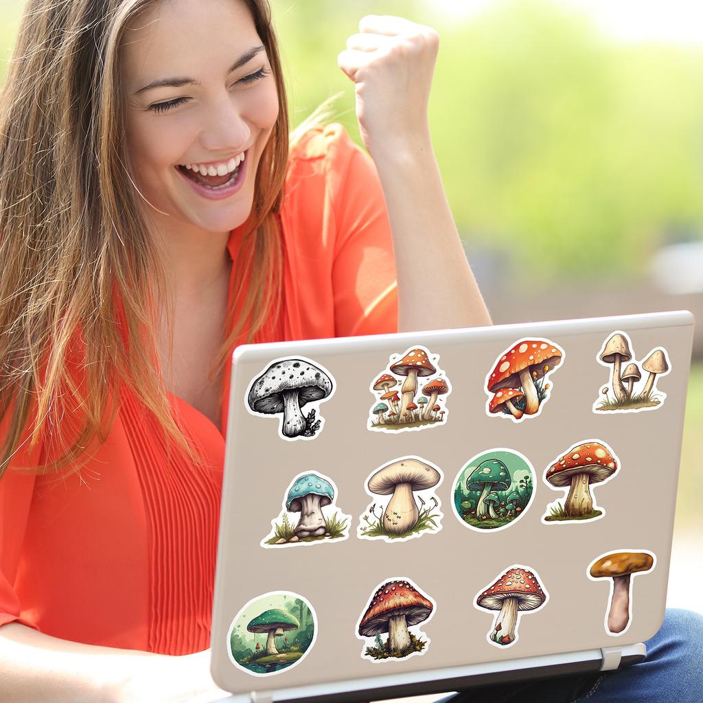 50PCS Trendy Mushroom Graffiti Stickers, Waterproof Decals for Luggage, Laptop & Decoration