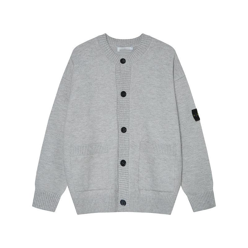 STONE Унисекс Кардиган на молнии с воротником-стойкой и нашивкой Вязаный свитер для осени/зимы