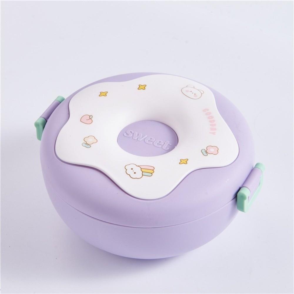 Eco-Friendly 1000ml Lunch Box Leakproof Microwavable Snack Box 3 Compartment Donut Cartoon Food Storage Container Child Snack