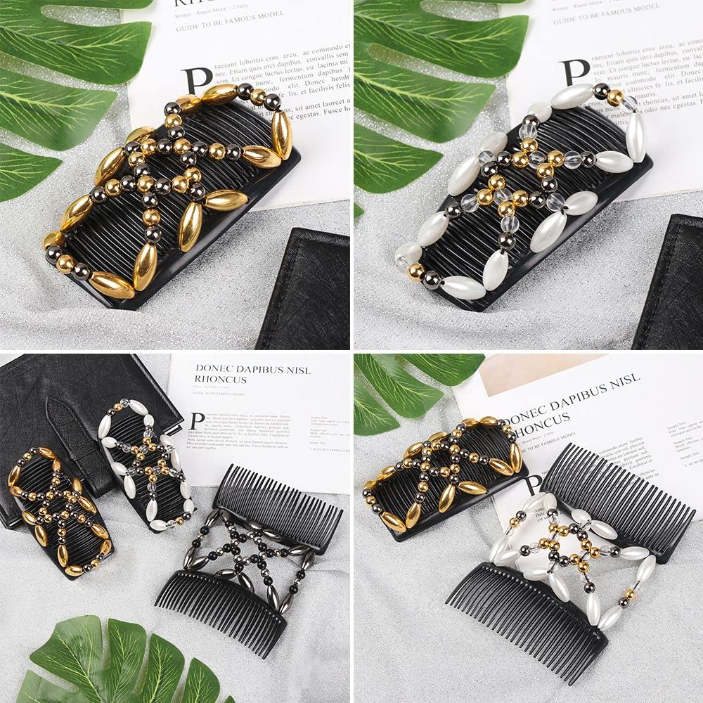 3Pcs Comb Hair Clips for Ladies Women Elastic Hairpin Stretch Double Magic Handmade Beaded Maker DIY Styling Tool 3 Colors