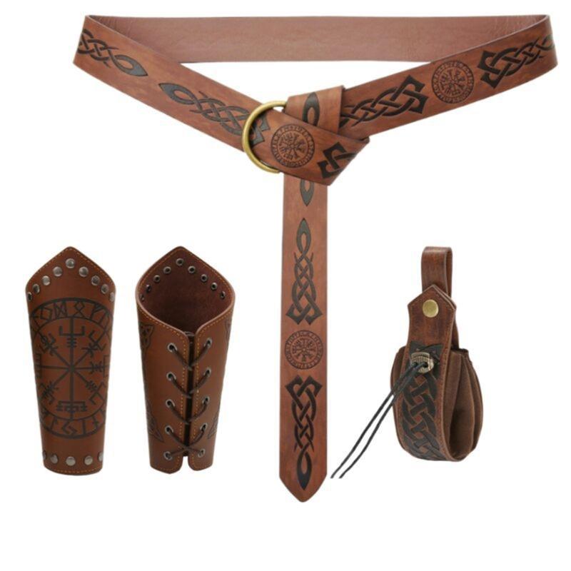 4 шт./компл. Поясная сумка из ПУ кожи, наручи, пояс, комплект средневекового костюма эпохи Ренессанса, аксессуары для Хэллоуина