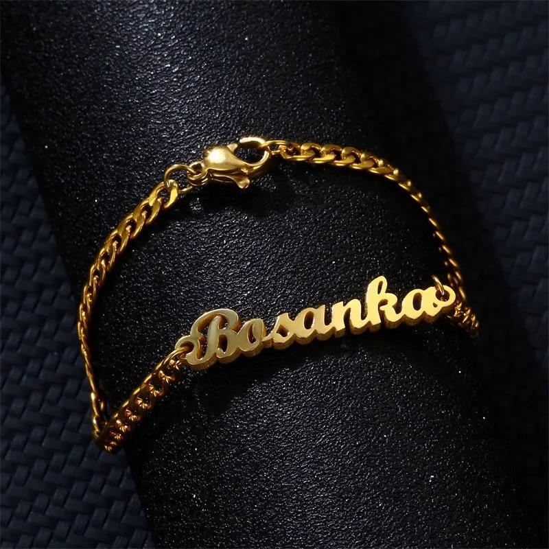 Персонализированный браслет 5 мм с кубинской цепочкой из нержавеющей стали, модные браслеты с золотыми буквами для мужчин и женщин, ювелирные изделия