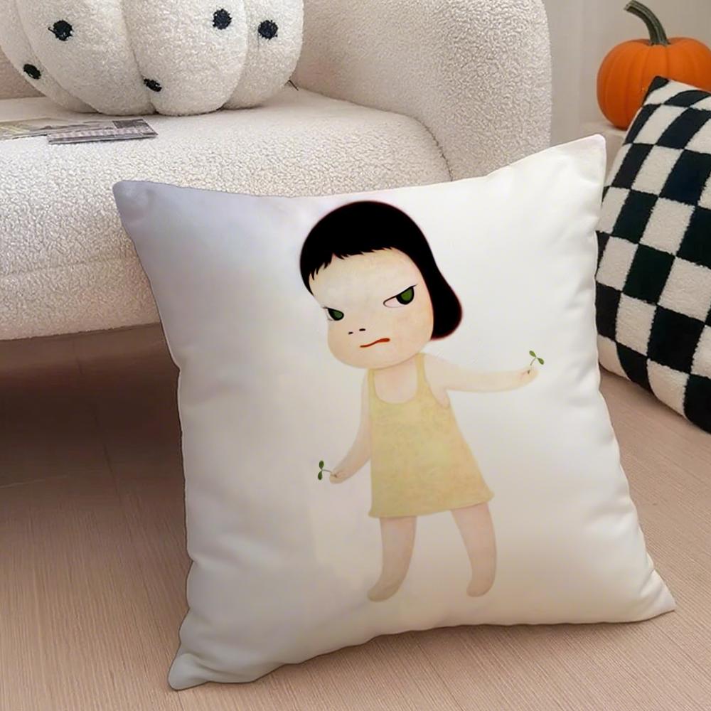 YYoshitomo Nara DDoll Cushion Cover Linen Minimalist Soft Breathable Protective Couch Room Decoration