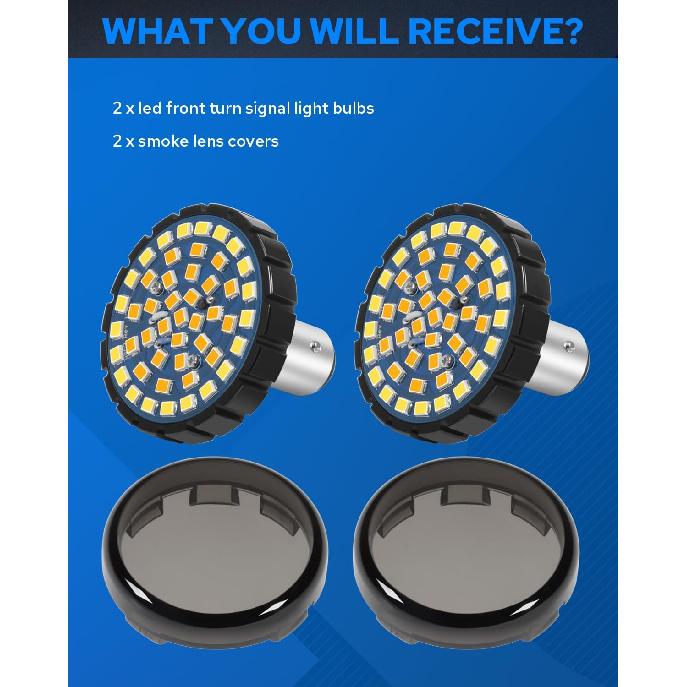 Upgrade 2" Motorcycle Front Turn Signals with Smoked Lens Covers 1157 LED Running Lights Compatible for Harley Davidson Touring Dyna Softail