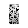 Colored silver and black with a large heart design for iPhone 16 Pro Max and iPhone 15, colored silver, 11/12mm drop-proof, 13/14mm hard.