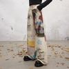 unifree Women's Retro Graffiti Wide-Leg Casual Pants